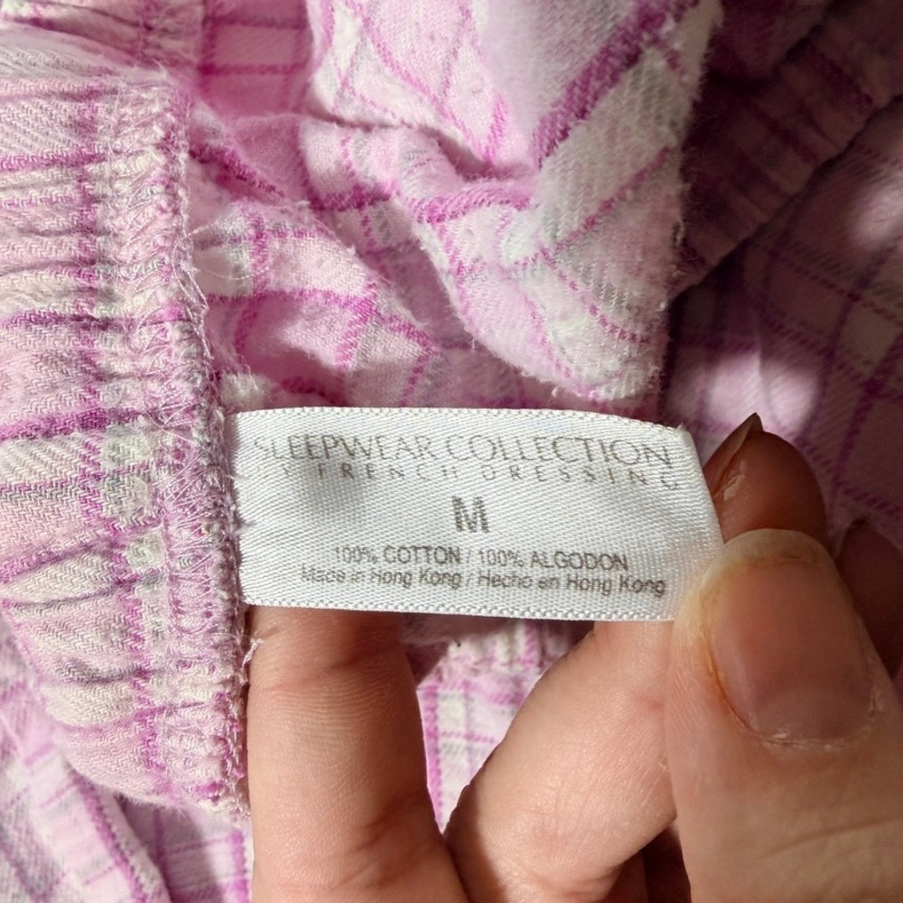 French Dressing Pink Plaid Cotton Pajama Pants Medium Drawstring Lounge Bottoms